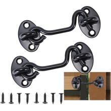 2Pcs Hook - 7.5cm Black Stainless Steel Cabin Latch Window Door Lock for Garage Shed with Screws