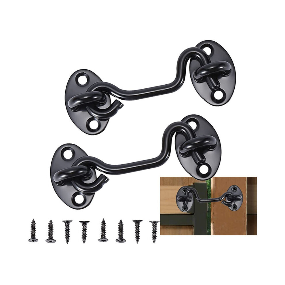 2Pcs Hook - 7.5Cm Black Stainless Steel Cabin Latch Window Door Lock For Garage Shed With Screws 9469042643629