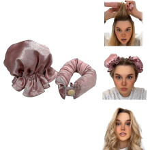 (Lotus root pink) Satin Heatless Hair Curler 2 Set, Hair Rollers For Heatless Curls With Hair Caps, Soft Curling Rod Headband For Long Hair, Curling Set For Sleep