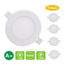 Set of 5 Extra Flat Round Recessed LED Spotlights Downlight 9w Slim Cold White 6000k Led Ultrathin Ceiling Light Living Room Bedroom