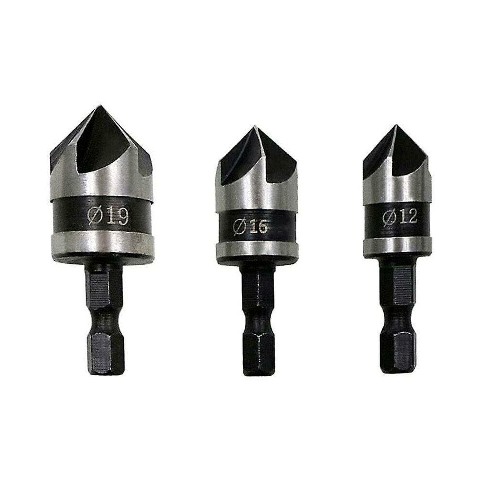 Drill Chuck Chamfer Cutter 3Pcs Woodworking Milling Cutter 90 Degree 5 Flutes Countersink Bit Woodworking Milling Cutter Chamfer Chamfer Head Tools 9469042648136