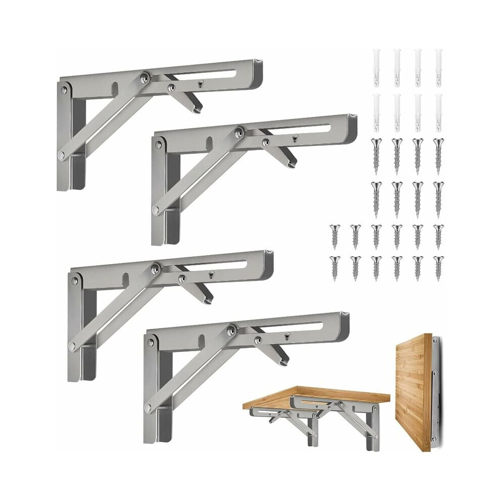 4 Pieces 25Cm Folding Bracket, Folding Console Bracket, Load-Bearing Folding Shelf Brackets 9469042648334