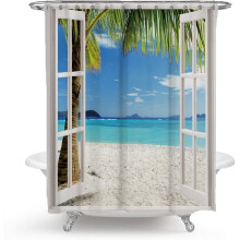Shower curtain 200 x 230 cm, beach shower curtain, printed polyester waterproof shower curtain