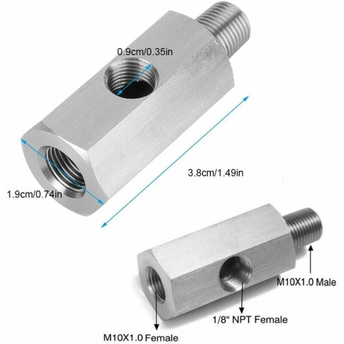 Oliedruksensoradapter, roestvrijstalen M10-oliedrukmeter T-onderdelen naar NPT-turbofeedadapter 2