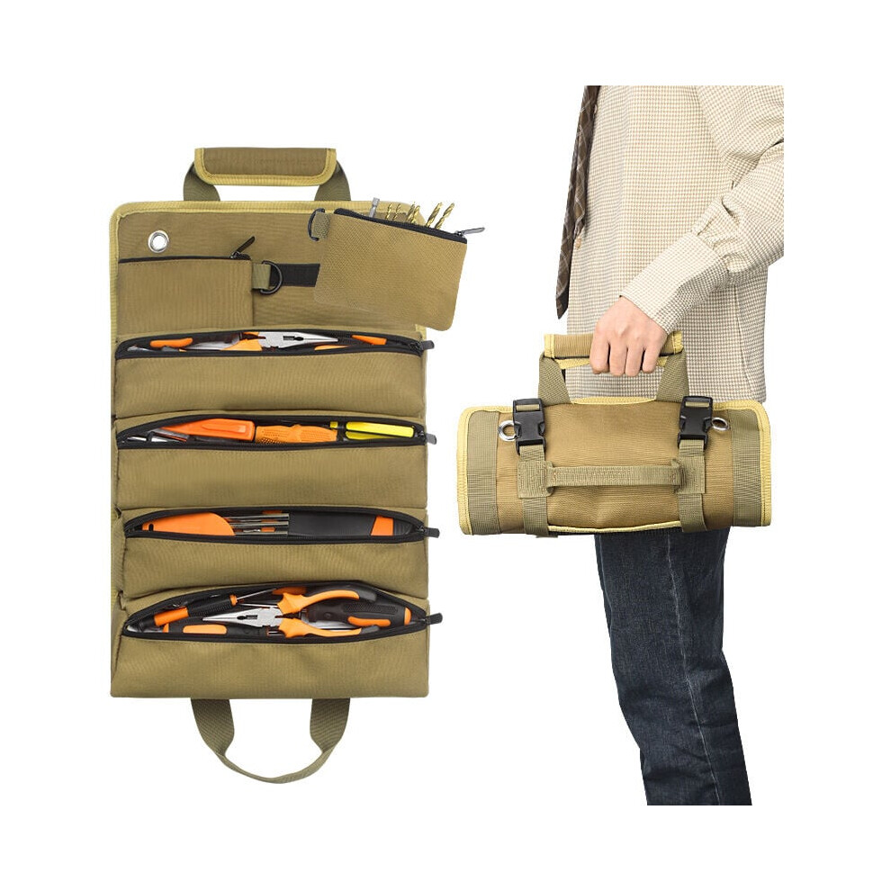 Electrician's Kit, Roll Type, Electrician's Bag, Storage Bag, Hanging Bag, Car-Mounted Hardware Kit-Khaki 9469042649577