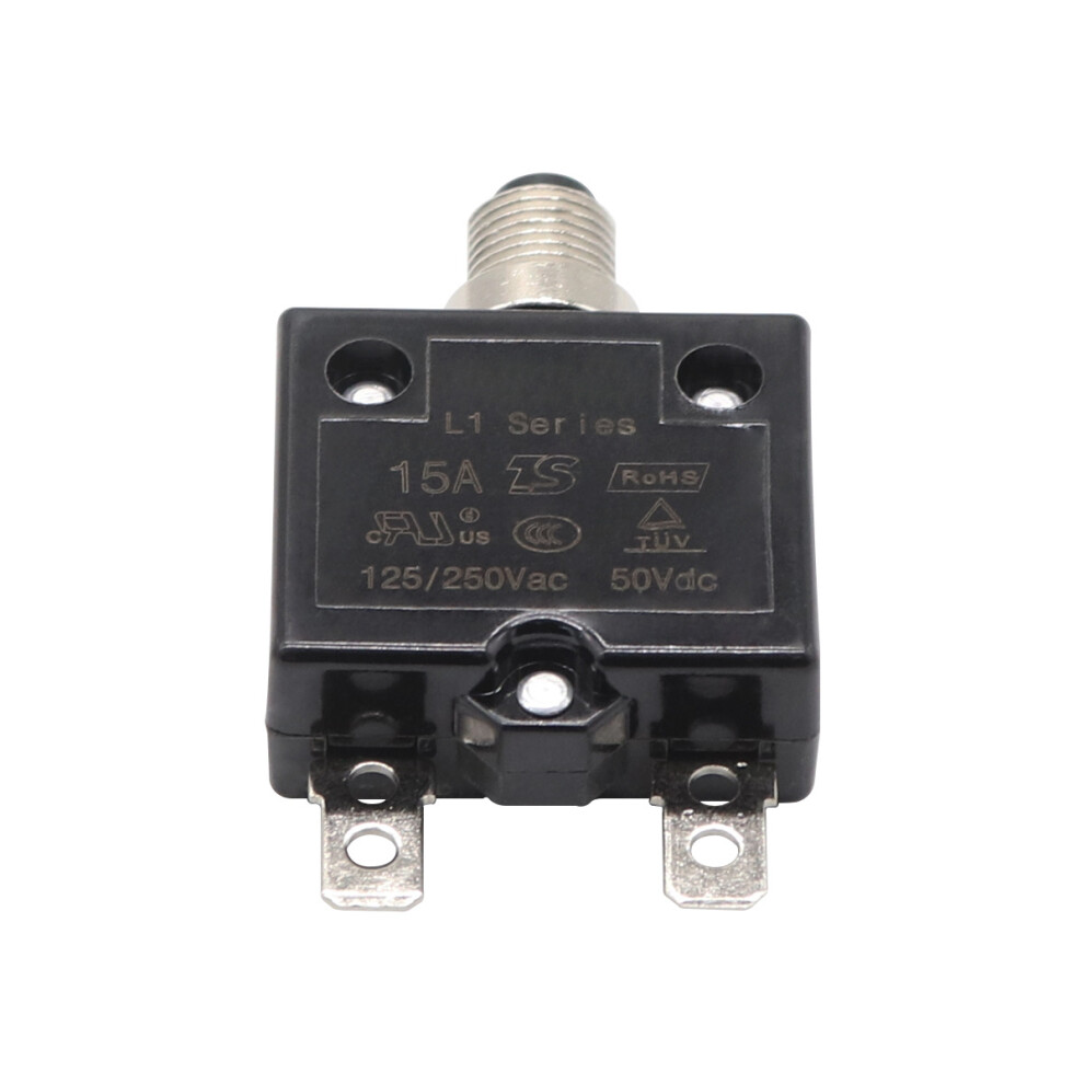 (15A) 15A Circuit Breaker Optional Reset Thermal Switch, 125-250Vac 50Vdc Current Overload Protection Push Button Circuit Breaker 9469042650252