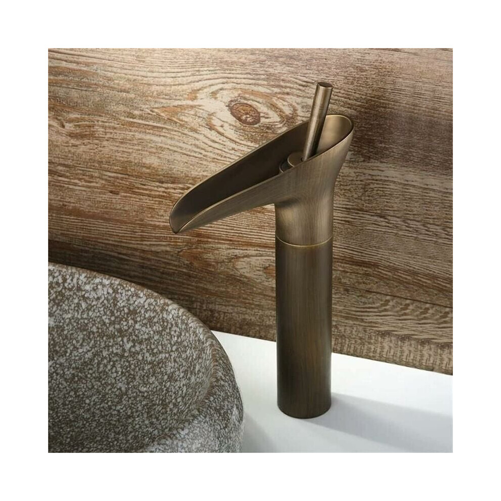 Antique Brass Classic 1 Hole Basin Sink Mixer Tap Solid Brass Waterfall Faucet Antique Brass