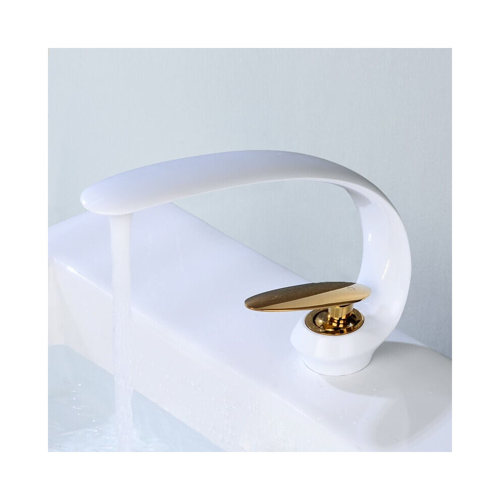 Bathroom Sink Faucets Brass-White Gold Sink Mixer Tap Single Hole Vanity Crane Lavatory Art Sink Faucet