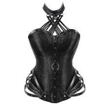 (M,Black)Gothic Plus Size Leather Halterneck Steel Boned Overbust Corset And Bustier Tops Women Shaper Body Vintage Steampunk Corselet