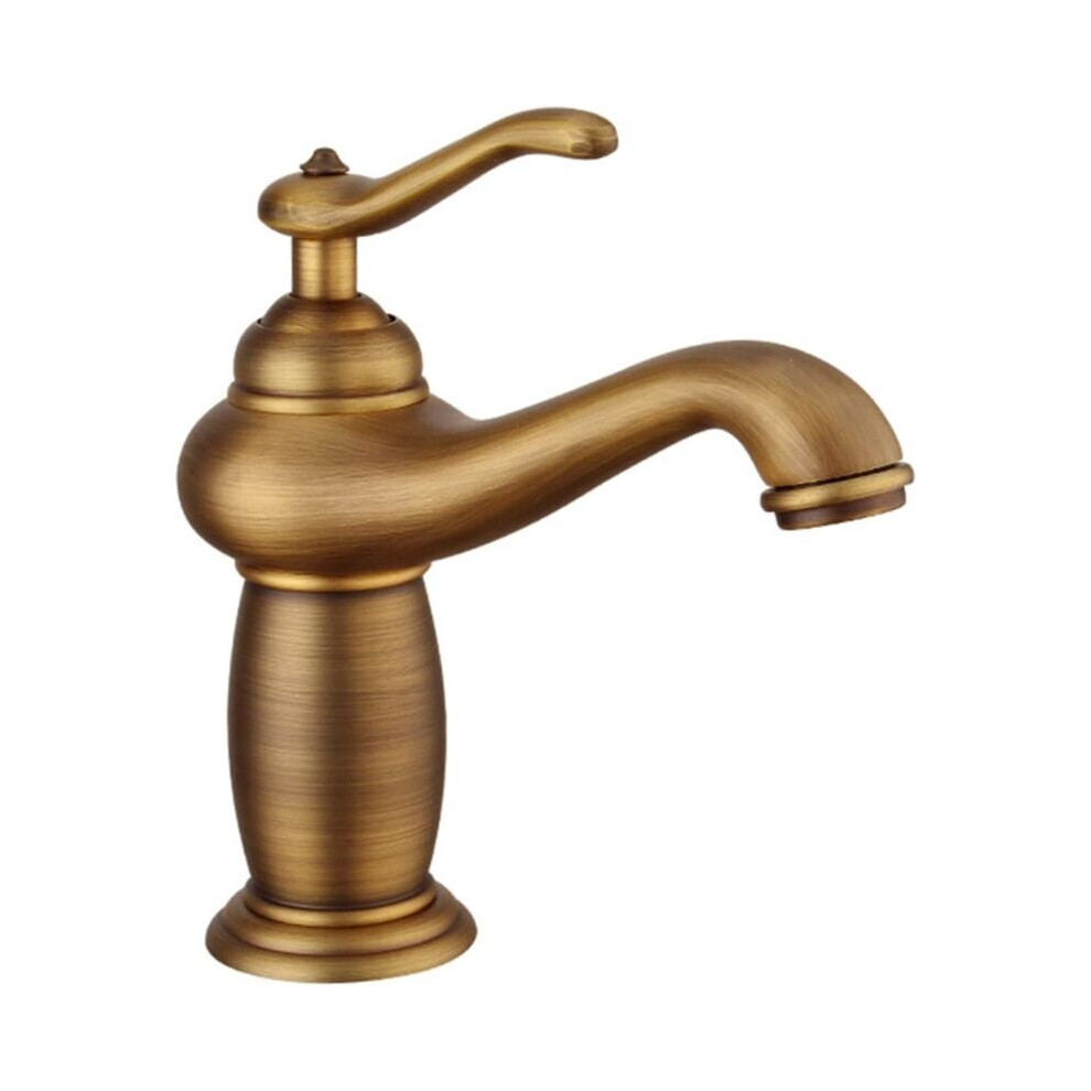 Antique Bronze Bathroom Sink Faucet Solid Copper Brass Mixer Tap-19.5cm