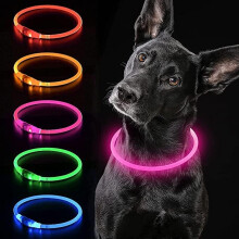 1 collar luminoso para perros (rosa), collar LED recargable por USB, se puede cortar a cualquier tama?o, collar de seguridad para perros peque?os, med