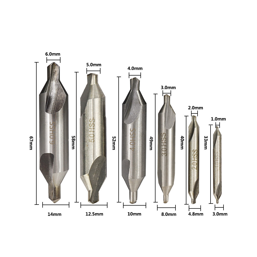 6 Pack Double Head Center Drill Bits (1.0Mm, 1.5Mm, 2Mm, 2.5Mm, 3Mm, 5Mm) 9469042652072