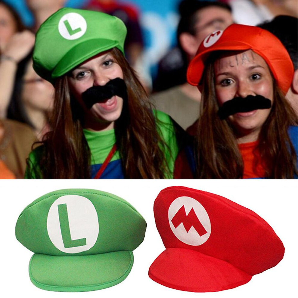 (Red) Super Mario Bros Cosplay Props Mario Luigi Foam Hat With Moustache Halloween Party Cap Costume Accessories Red