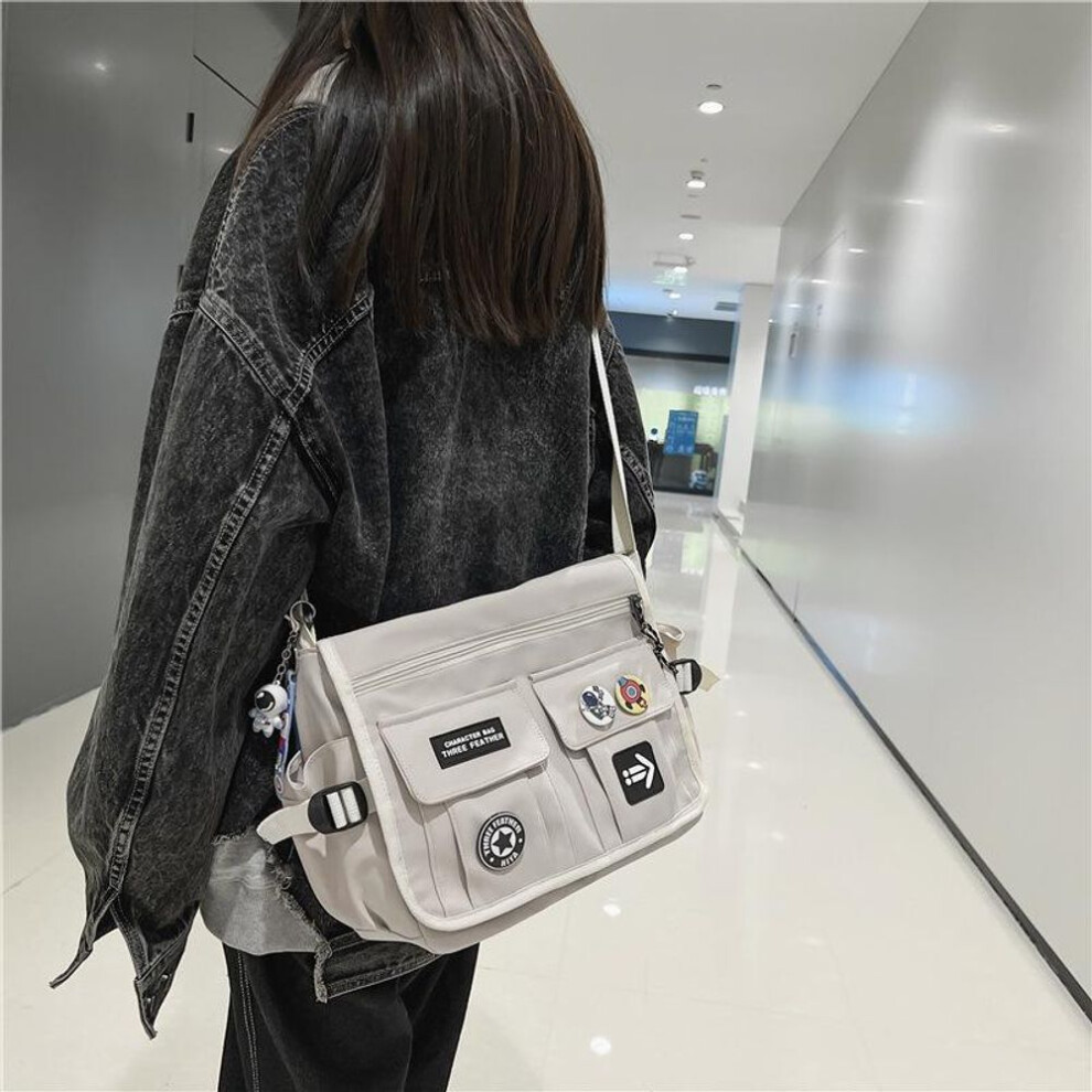 (white) New Crossbody Bag Men&apos;s Tide Satchel Canvas Student Messenger Bag Female Backpack Casual Shoulder Bag