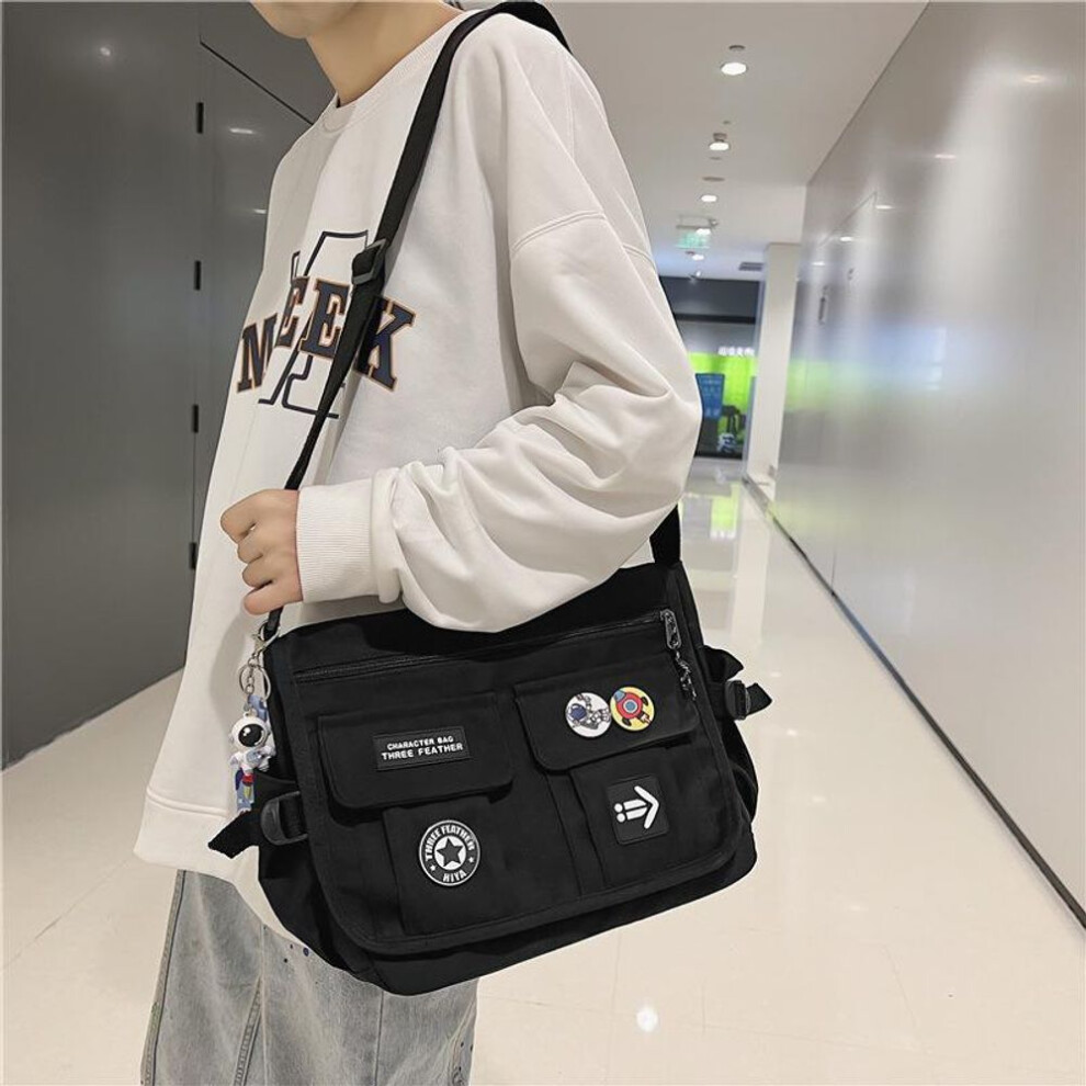 (black) New Crossbody Bag Men&apos;s Tide Satchel Canvas Student Messenger Bag Female Backpack Casual Shoulder Bag