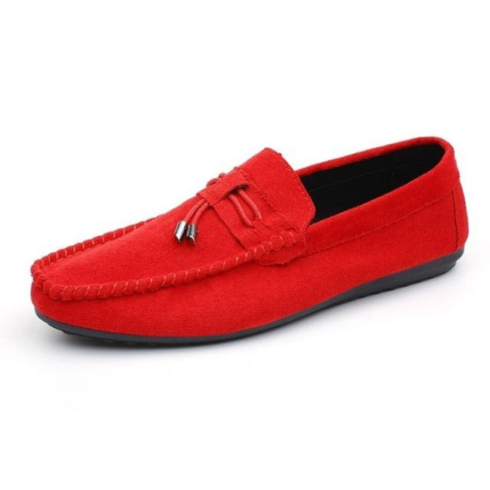 (red, 43) Men Casual Shoes Fashion Male Shoes Suede Soft Men Loafers Leisure Moccasins Slip On Men&apos;s Driving Shoes Black Red Man Lazy Shoe