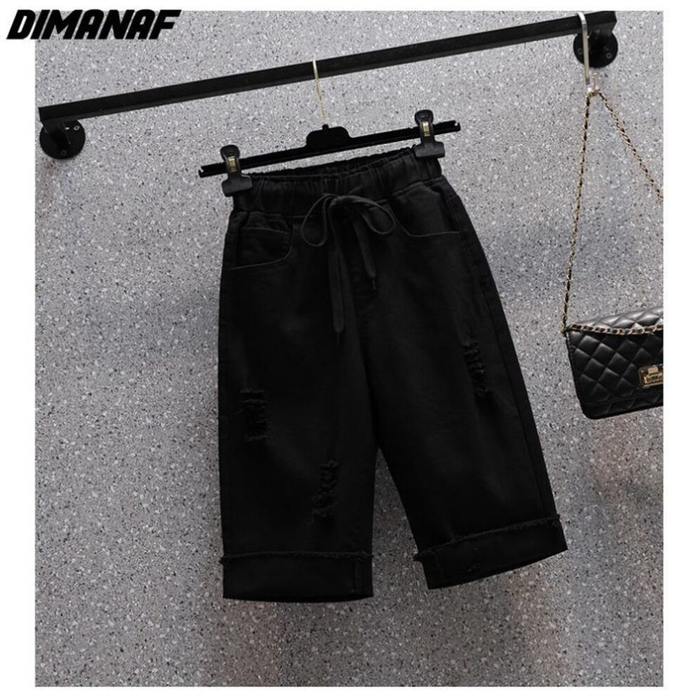(black, XXXL) Dimanaf 2024 Summer Plus Size Women Pants Short Jeans Elastic Waist Denim Hole Fashion Oversize Loose Pants Shorts