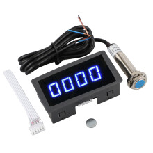 (Blue) 4 Digital LED Tachometer RPM Speed Meter +Hall Proximity Switch Sensor NPN 8-24V