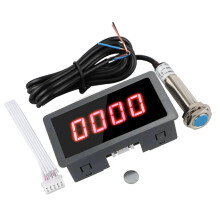(Red) 4 Digital LED Tachometer RPM Speed Meter +Hall Proximity Switch Sensor NPN 8-24V