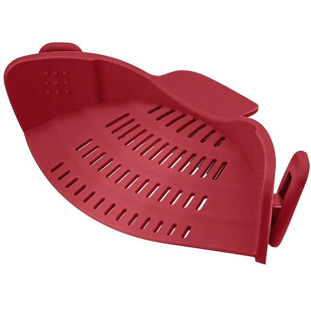 (red) Silicone Kitchen Strainer Clip Pan Drain Rack Bowl Funnel Rice Pasta Vegetable Washing Colander Draining Excess Liquid Univers