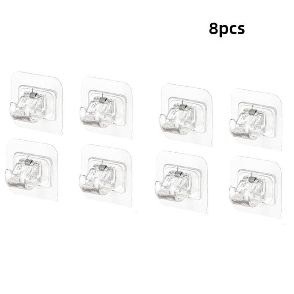 (clear, 8pcs) 2pcs Nail-free Adjustable Curtain Rod Holder Clamp Hooks Rod Bracket Holders Adhesive Wall Curtain Fixed Clip Hanging Rack Hook