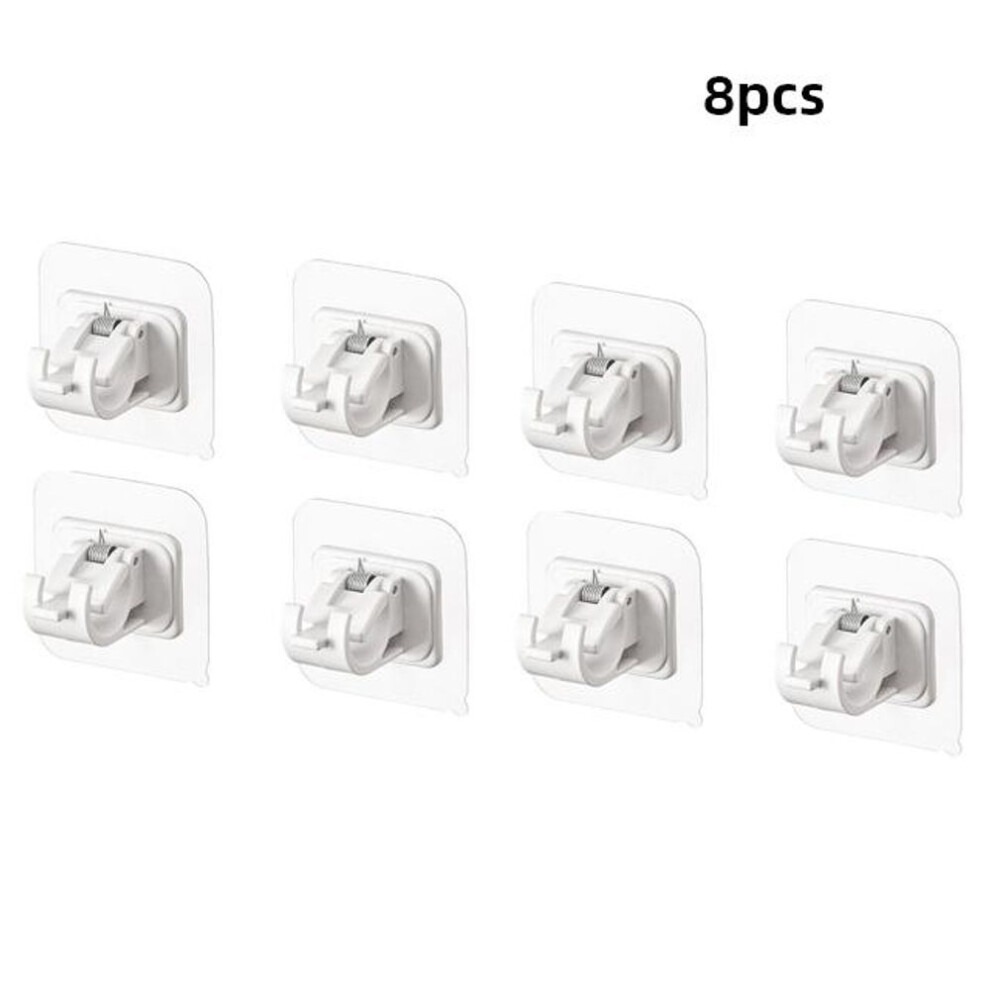 (white, 8pcs) 2pcs Nail-free Adjustable Curtain Rod Holder Clamp Hooks Rod Bracket Holders Adhesive Wall Curtain Fixed Clip Hanging Rack Hook