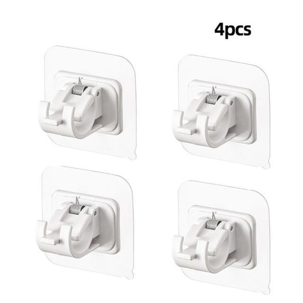 (white, 4pcs) 2pcs Nail-free Adjustable Curtain Rod Holder Clamp Hooks Rod Bracket Holders Adhesive Wall Curtain Fixed Clip Hanging Rack Hook