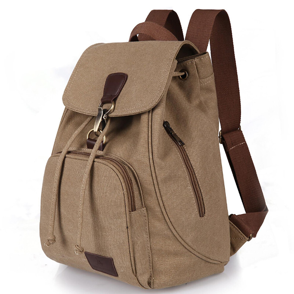 (Khaki) Casual Bucket Daypack Backpacks Large Capacity Schoolbag With Side Zipper Pocket For Books Laptop Magazines