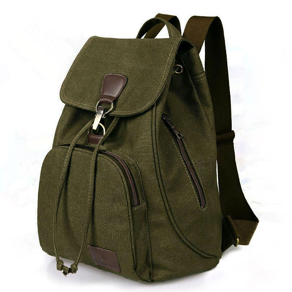 (Army ) Casual Bucket Daypack Backpacks Large Capacity Schoolbag With Side Zipper Pocket For Books Laptop Magazines Green