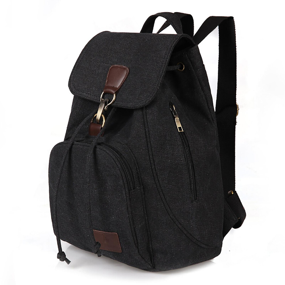 (Black) Casual Bucket Daypack Backpacks Large Capacity Schoolbag With Side Zipper Pocket For Books Laptop Magazines Black