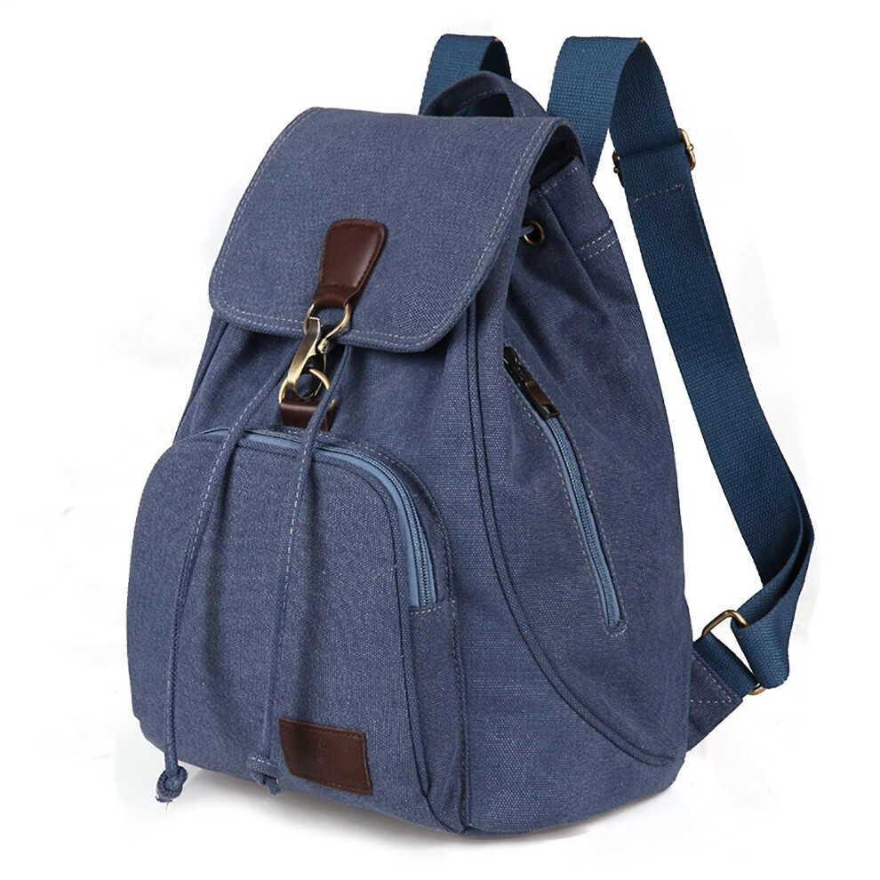 (Lake ) Casual Bucket Daypack Backpacks Large Capacity Schoolbag With Side Zipper Pocket For Books Laptop Magazines Blue