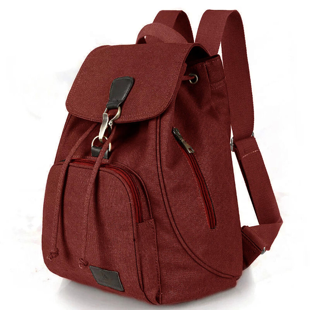 (Rose ) Casual Bucket Daypack Backpacks Large Capacity Schoolbag With Side Zipper Pocket For Books Laptop Magazines Red