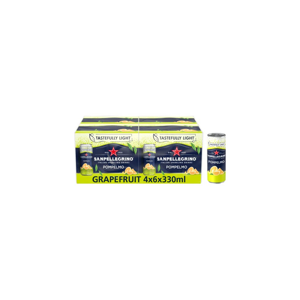 San Pellegrino Italian Tastefully Sparkling Grapefruit Canned Soft Drink 24 X 330Ml | 70 Kcals Per Can Light