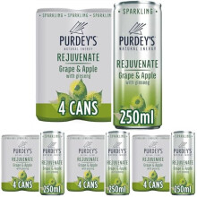 Purdey's Natural Energy Rejuvenate Sparkling Grape & Apple with Ginseng Cans 4 x 250ml (Pack of 4)