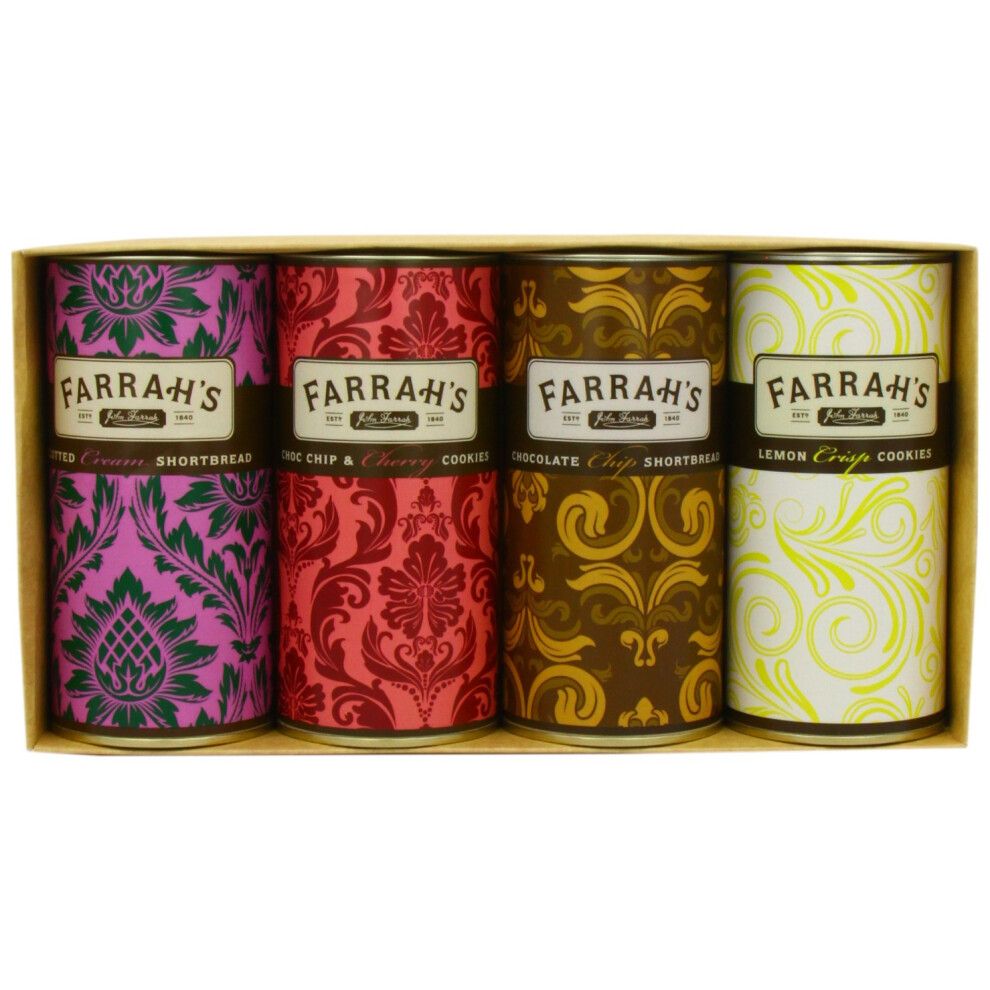 Farrah's-Of-Harrogate Cream Farrah's Of Harrogate | Four Drum Biscuit Selection | X Clotted Shortbread, X Chocolate Chip & Cherry Cookies, X Chocolate Chip Shortbread Size 1
