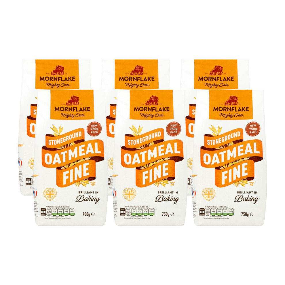Mornflake - Mighty Oats Stoneground Fine Oatmeal 6X 750G. High In Fibre. Perfect For Breakfast Porridge Oats, Granola And Baking. Suitable For Vegan