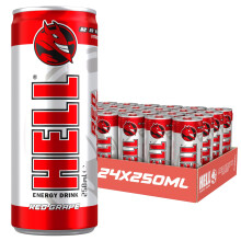 HELL Energy Drink Red Grape Flavour | 24 x 250ml Cans Multipack | 32mg/100ml Caffeine | Contains Vitamins B2 B3 B5 B6 B12 | Preservative Free | Vegan