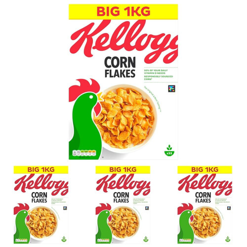 Kelloggs Kellogg's Corn Flakes Breakfast Cereal, 1kg (Pack of 4)