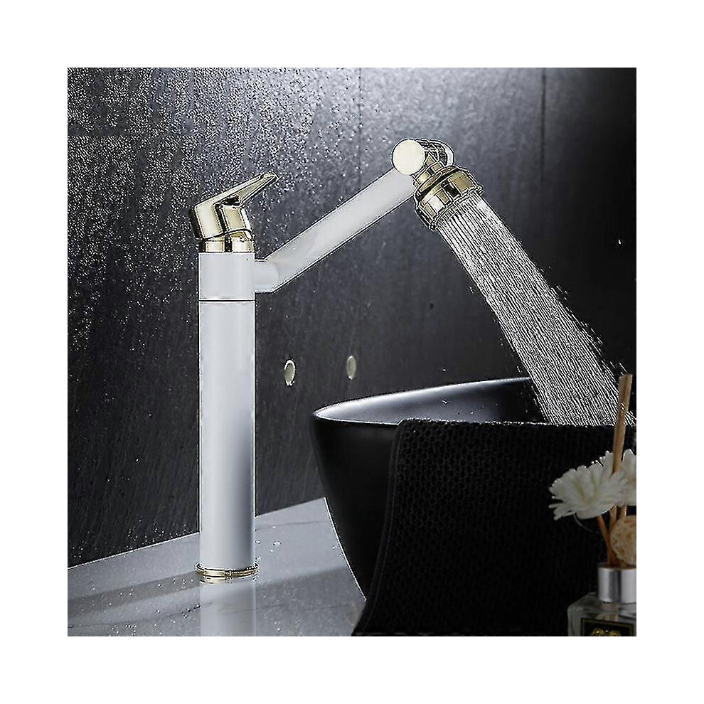 (White,Short)Robinet de lavabo de salle de bain Robinet de lavabo pivotant à 360 degrés Robinet de lavabo durable pour la maison
