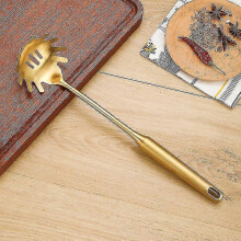 Stainless Steel Pasta Spoon: Spaghetti Server Fork Noodles Ladle - Metal Pasta Claw for Kitchen Cooking (gold)