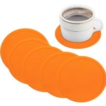 Drink Coaster Set Of 6 Silicone Non-slip Washable Cup Mat,orange