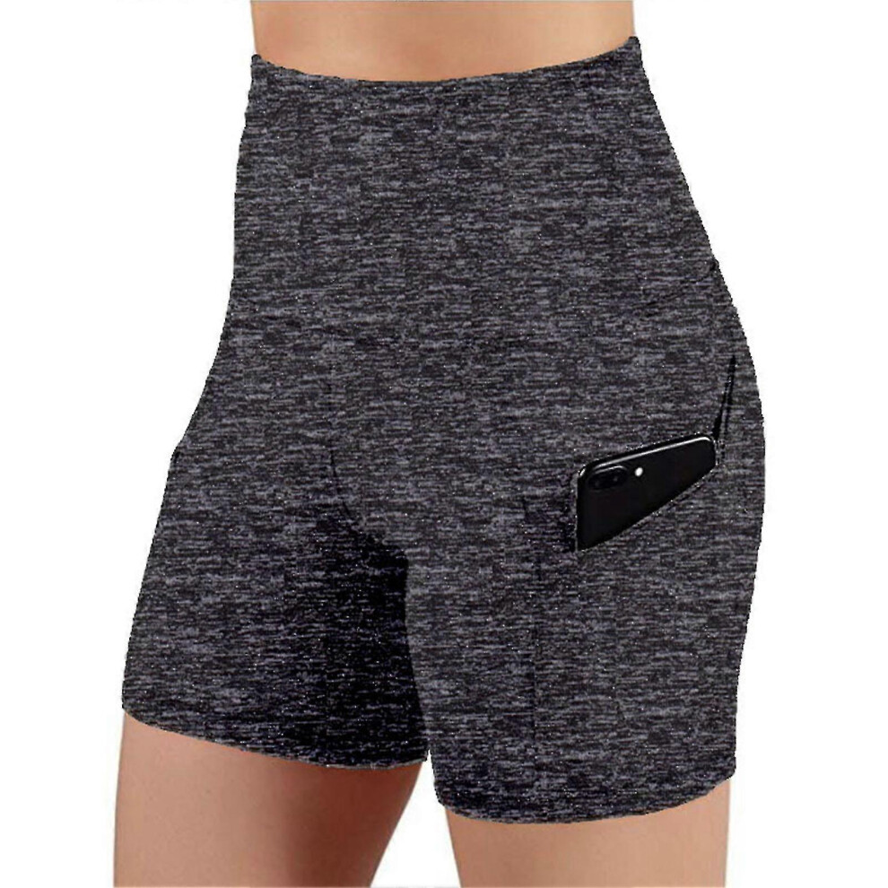 (Hemp Ash,M)Short de vélo à taille haute pour femme avec 2 poches latérales Short de yoga de course à pied pour exercice de yoga fitness