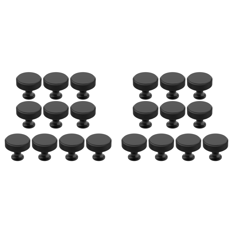 20 Pack Matte Black Knurled Cabinet Knobs Round Kitchen Pulls for Drawer Dresser, Cupboard and Wardrobe