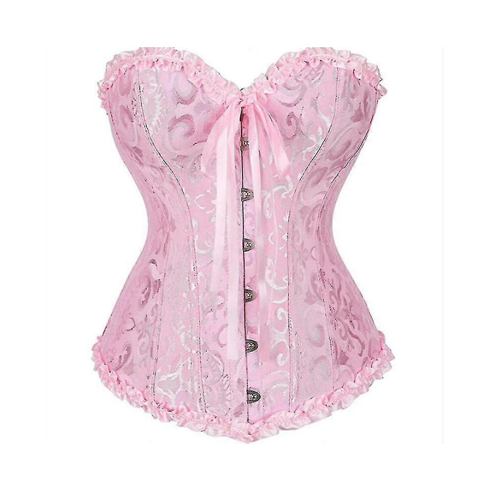 (PINK,XS)Corset Fleuri Sexy en Dentelle pour Femme Lingerie Bustier Top Plus Size