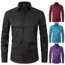 (Black,M)Chemise Hommes Slim Fit Long Sleeve ShirtZZ
