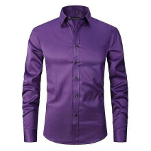 (Purple,XL)Chemise Hommes Slim Fit Long Sleeve ShirtZZ