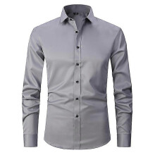 (Grey,M)Chemise Hommes Slim Fit Long Sleeve ShirtZZ