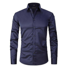 (Navy,M)Chemise Hommes Slim Fit Long Sleeve ShirtZZ