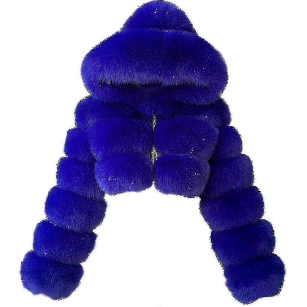 Manteau en fausse fourrure pour femme avec capuche (Albastru, 4X-Large) - Manteaux courts en polaire, vestes chaudes taille plus, hiver