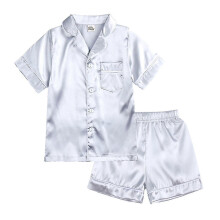 (Pink Long Sleeve,130cm 6-7 Years)Boys Silk Girls Satin Pyjamas Nightwear Top Pants Pjs Sleepwear Outfits